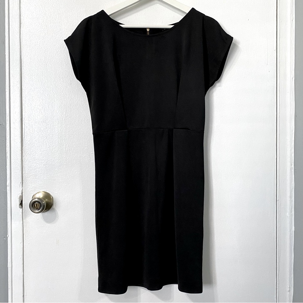 Mango Black Dress with Cut-out Shoulders and Golden Back Zip
